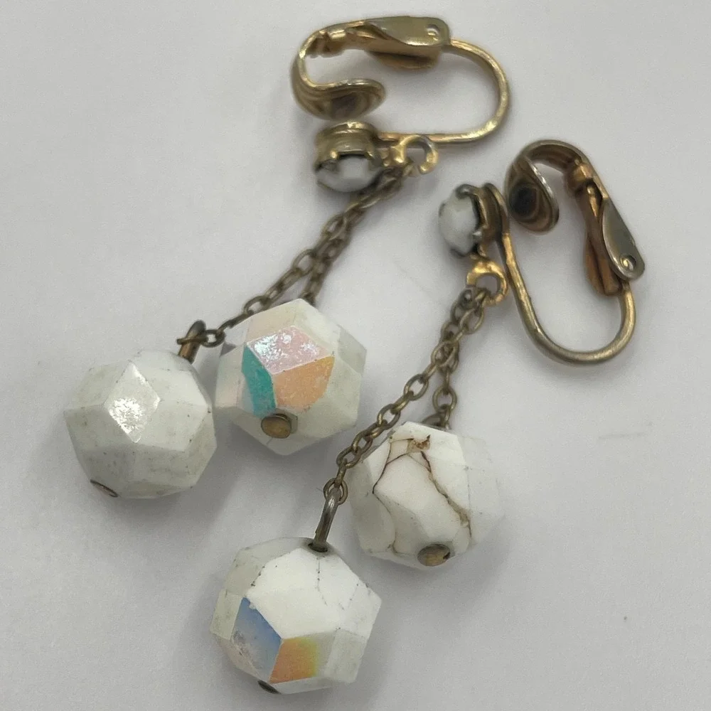 Vintage Estate Clip-On Earring Lot Mixed Style Dangle Faux Pearl Heart 3 Pairs